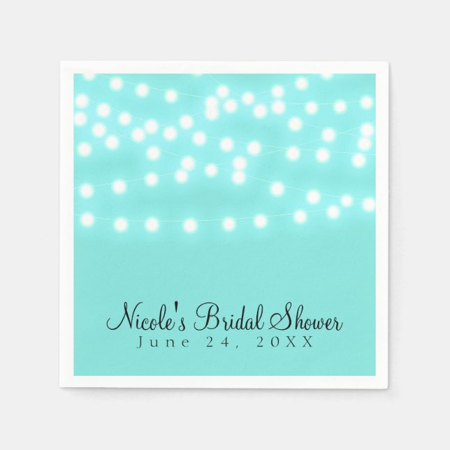 Modern Turquoise Blue & String Lights Elegant Napkins (Front)