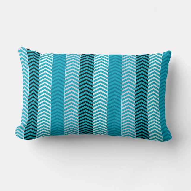 Modern Turquoise Blue Variegated Chevron Stripes Lumbar Pillow (Front)