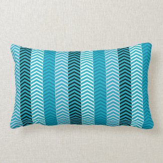 Modern Turquoise Blue Variegated Chevron Stripes Lumbar Pillow
