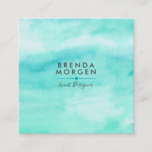 Modern Turquoise-blue Watercolors Background Square Business Card