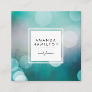 Modern Turquoise Bokeh Glitter Fashion & Beauty Square Business Card