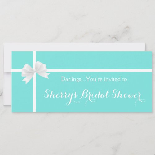 Modern Turquoise Bridal Shower Box with Bow Invitation