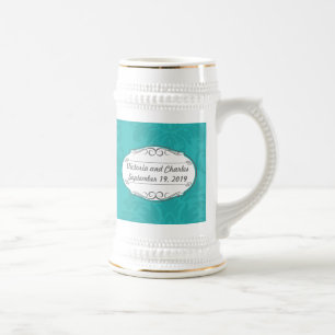 Modern Turquoise Chartreuse Damask Wedding Beer Stein