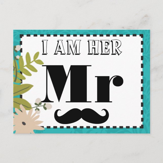 Modern Turquoise  Chartreuse Damask Wedding Postcard (Front)