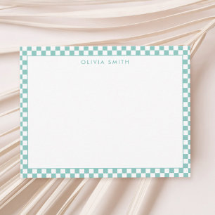 Modern Turquoise Checkered Note Card