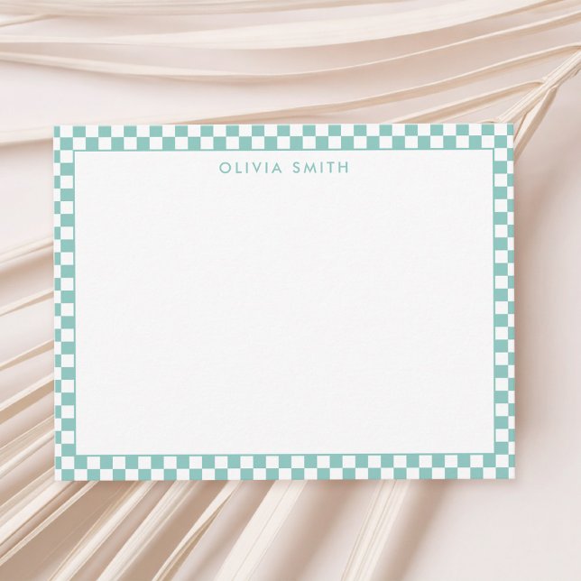 Modern Turquoise Checkered Note Card (Creator Uploaded)