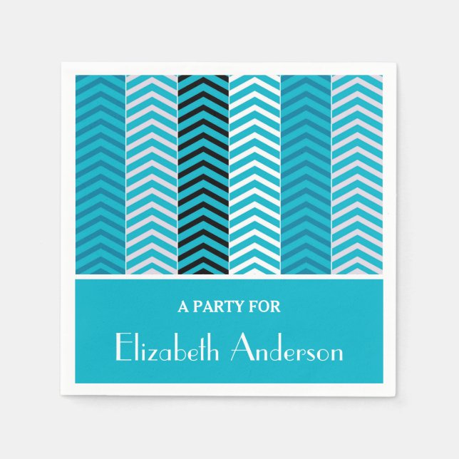 Modern Turquoise Chevron Stripes With Name Napkins (Front)