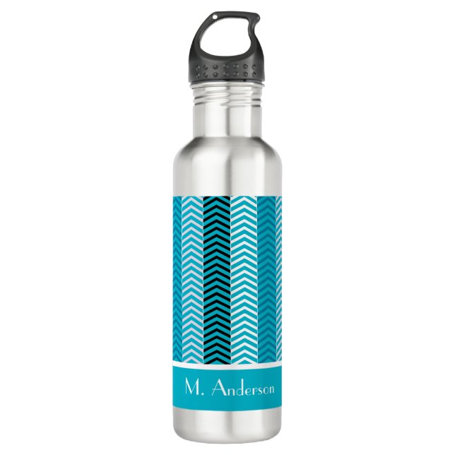 Modern Turquoise Chevron Stripes With Name Stainless Steel Water Bottle (Front)