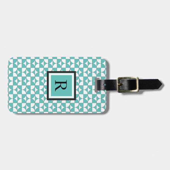Modern Turquoise Circles Pattern Luggage Tag (Front Horizontal)