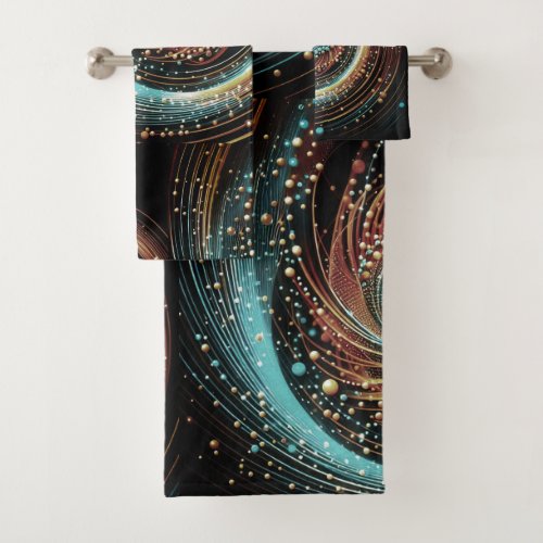 Modern Turquoise Copper Abstract Bathroom  Bath Towel Set