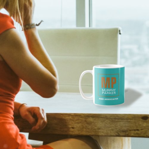 Modern Turquoise Copper Monogrammed Logo Coffee Mug