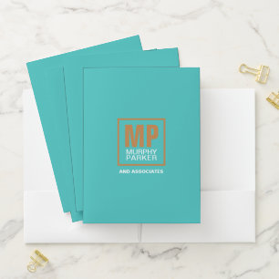 Modern Turquoise Copper Monogrammed Logo Pocket Folder