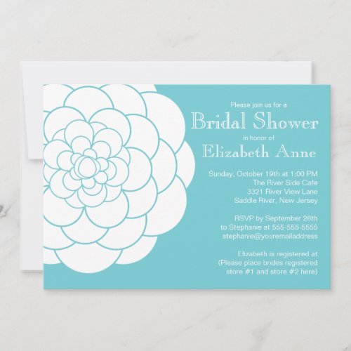 Modern Turquoise Dahlia Bloom Floral Bridal Shower Personalized Invite