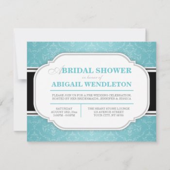 Modern Turquoise Damask Bridal Shower Invitations by starzraven at Zazzle