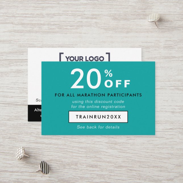 Modern Turquoise Discount Coupon Logo QR  (Front/Back In Situ)