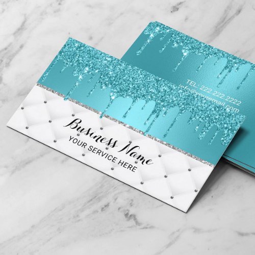 Modern Turquoise Faux Glitter Drips Luxury 2 Business Card