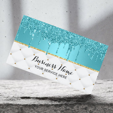 Modern Turquoise Faux Glitter Drips Luxury Business Card