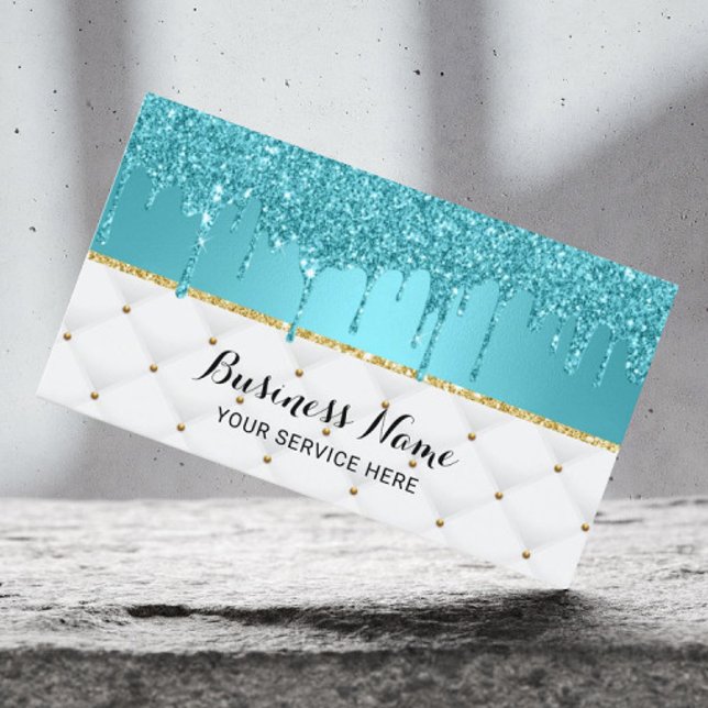 Modern Turquoise Faux Glitter Drips Luxury Business Card (Creator Uploaded)