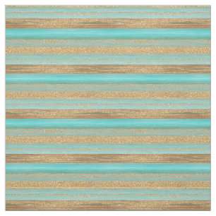 Modern Turquoise Faux Gold Glitter Stripes Pattern Fabric