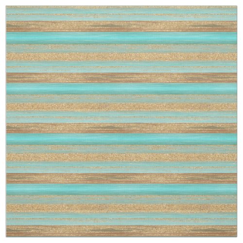 Modern Turquoise Faux Gold Glitter Stripes Pattern Fabric