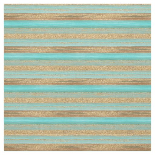 Modern Turquoise Faux Gold Glitter Stripes Pattern Fabric