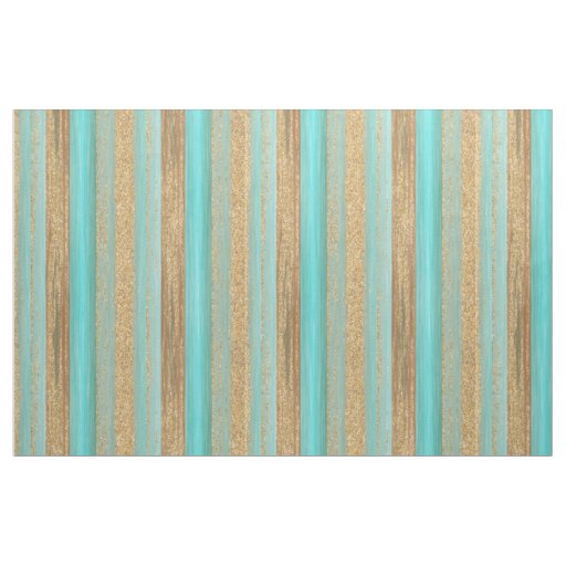 Modern Turquoise Faux Gold Glitter Stripes Pattern Fabric