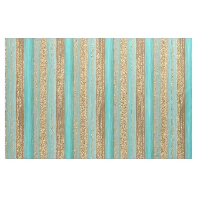 Modern Turquoise Faux Gold Glitter Stripes Pattern Fabric (Fat Quarter)