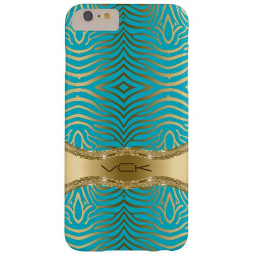 Modern Turquoise  Faux Gold Zebra Stripes Pattern Barely There iPhone 6 Plus Case