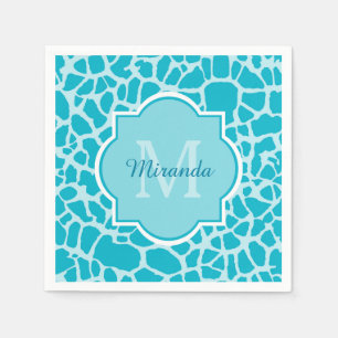 Modern Turquoise Giraffe Print Monogram With Name Napkins