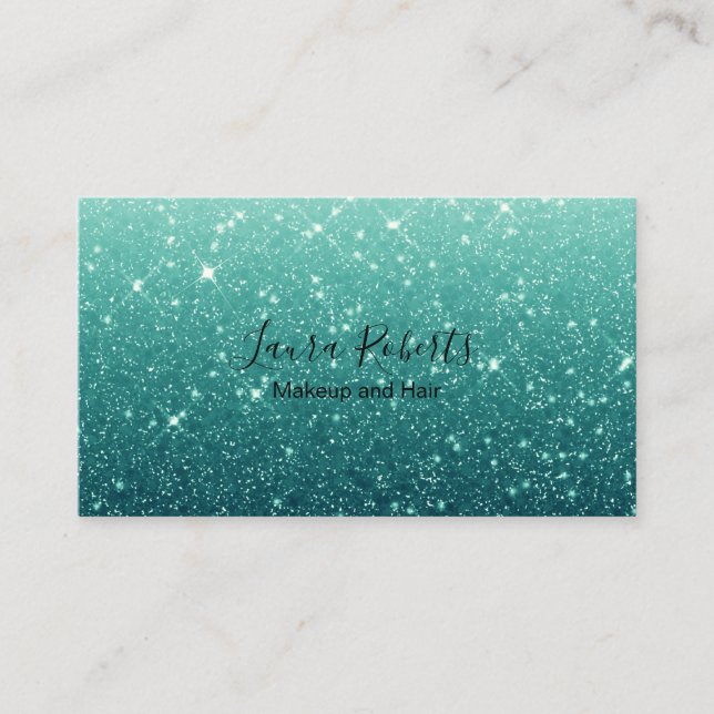 Modern Turquoise Glitter Business Card (Front)