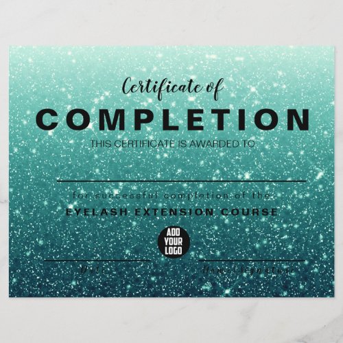 Modern Turquoise Glitter Certificate of Completion