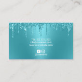 Modern Turquoise Glitter Drips Abstract Gold Teal Business Card (Back)
