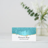 Modern Turquoise Glitter Drips Abstract Gold Teal Business Card (Standing Front)