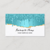Modern Turquoise Glitter Drips Abstract Gold Teal Business Card (Front)