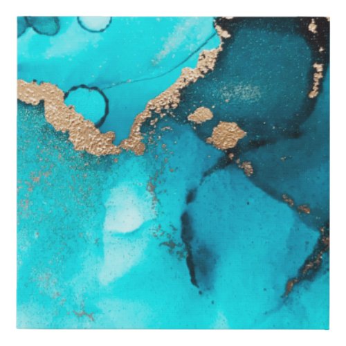Modern Turquoise Gold Abstract Alcohol Ink Art Faux Canvas Print