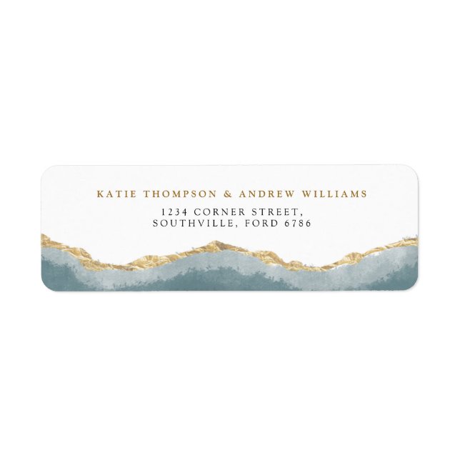 Modern Turquoise Gold Agate Wedding Address Label (Front)