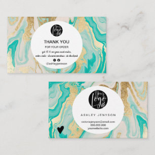 Modern turquoise gold marble logo order thank you  business card