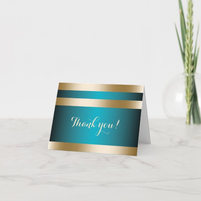 Modern Turquoise Gold Stripes Thank You (Front)