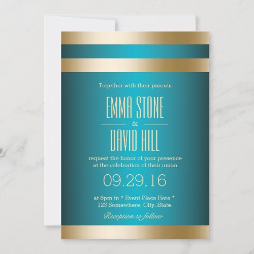 Modern Turquoise Gold Stripes Wedding Invitations 5" X 7" Invitation Card