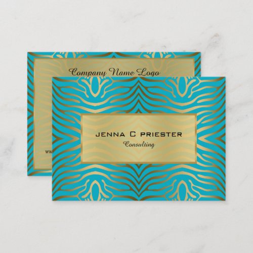 Modern Turquoise  Gold Zebra Stripes Pattern Business Card