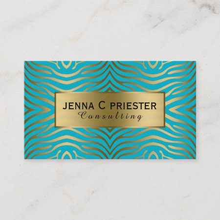 Modern Turquoise & Gold Zebra Stripes Pattern Business Card