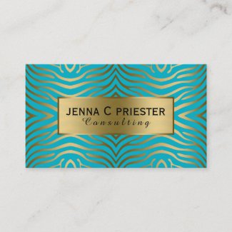 Modern Turquoise & Gold Zebra Stripes Pattern Business Card