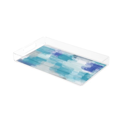 Modern Turquoise  Gray Watercolor Abstract Art   Acrylic Tray
