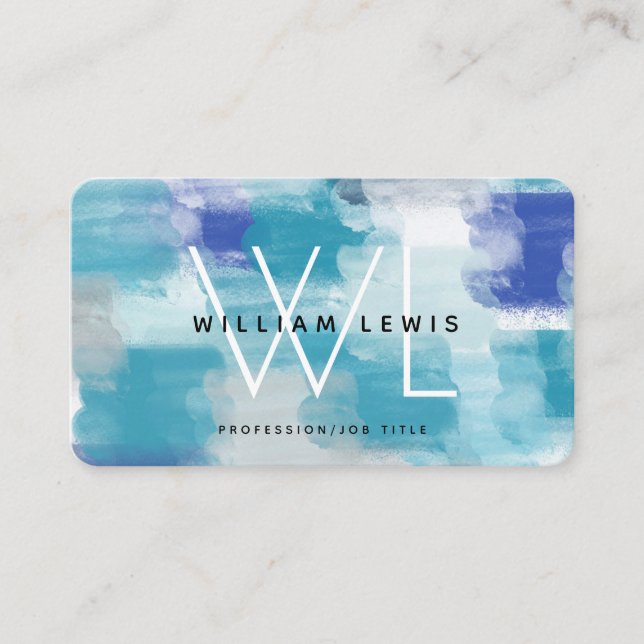 Modern Turquoise & Gray Watercolor Abstract Art Business Card (Front)