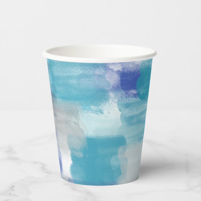 Modern Turquoise & Gray Watercolor Abstract Art Paper Cups (Front)