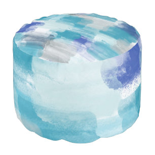 Modern Turquoise & Gray Watercolor Abstract Art Pouf