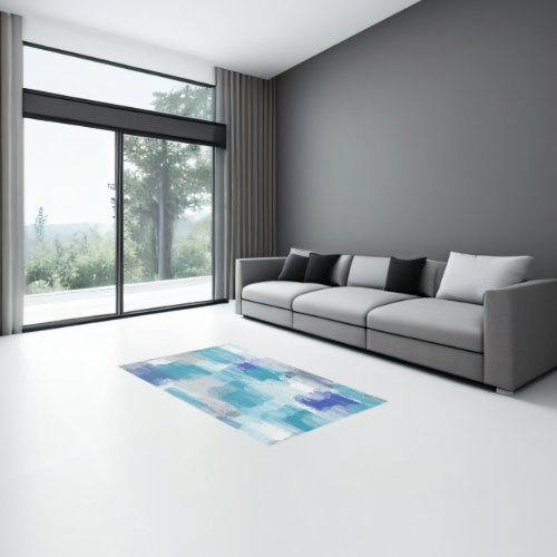 Modern Turquoise  Gray Watercolor Abstract Art   Rug