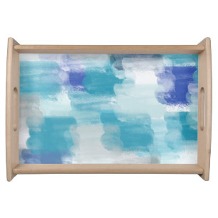 Modern Turquoise & Gray Watercolor Abstract Art Serving Tray