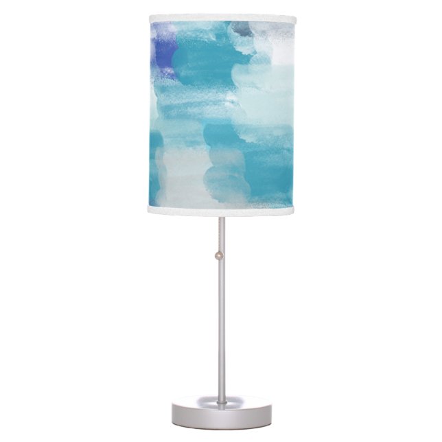 Modern Turquoise & Gray Watercolor Abstract Art Table Lamp (Front)