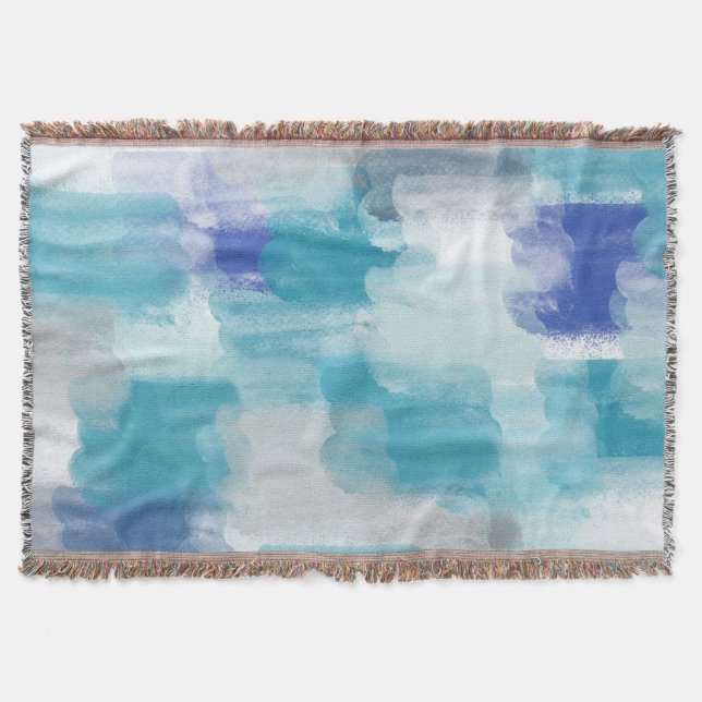 Modern Turquoise & Gray Watercolor Abstract Art   Throw Blanket (Front)